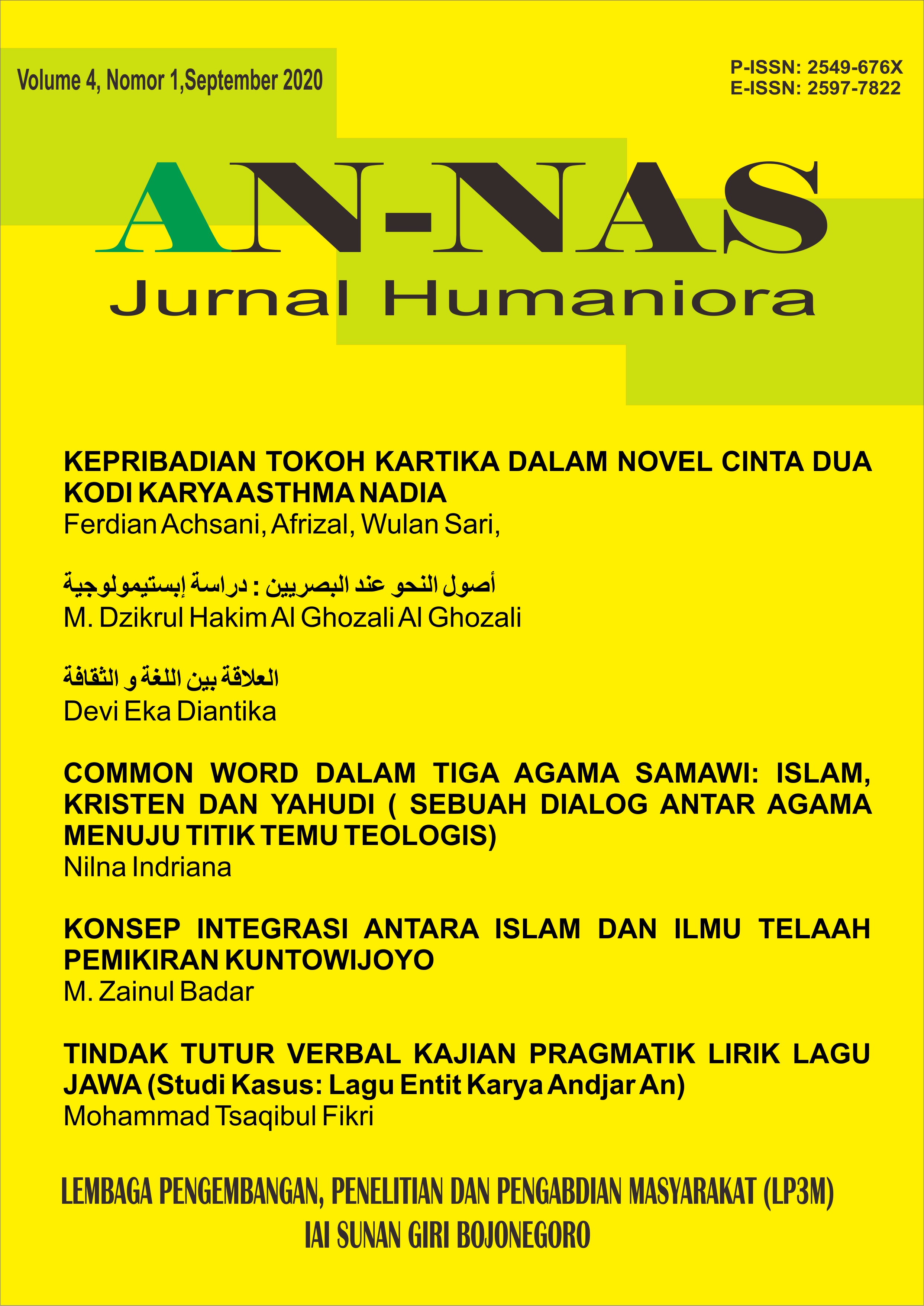 					View Vol. 4 No. 1 (2020): AN-NAS: JURNAL HUMANIORA 
				
