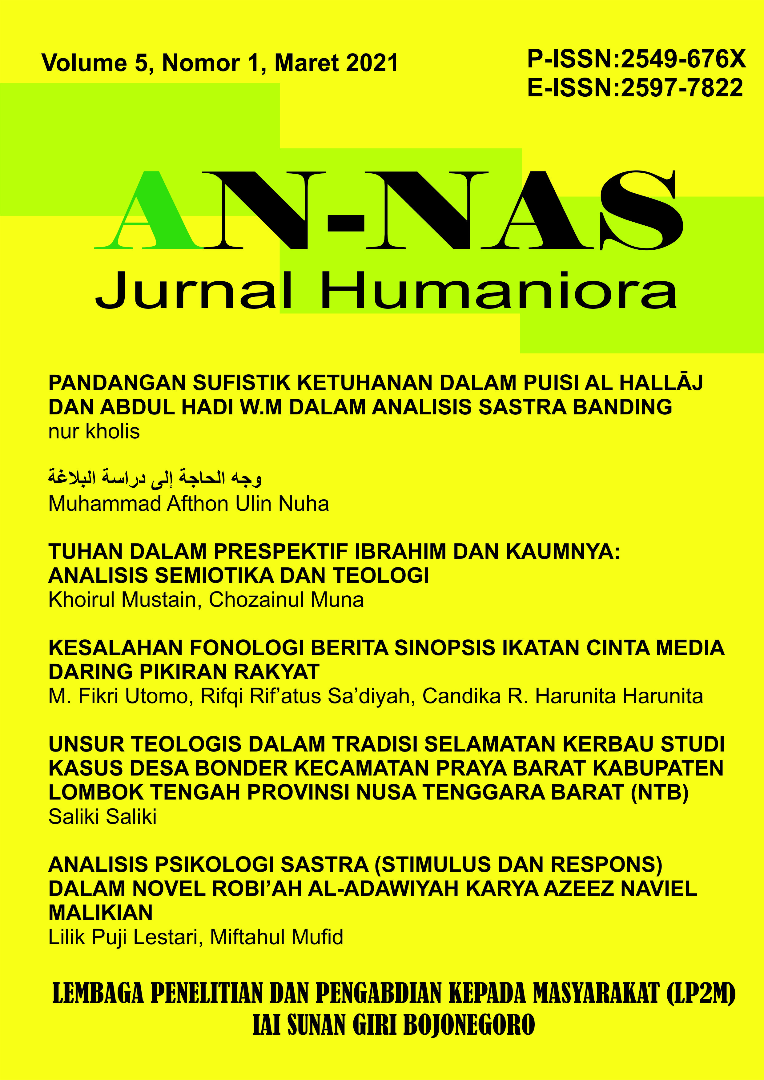 					View Vol. 5 No. 1 (2021): AN-NAS: Jurnal Humaniora
				
