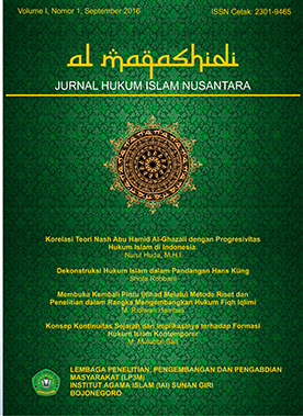 					View Vol. 1 No. 1 (2018): AL MAQASHIDI : JURNAL HUKUM ISLAM NUSANTARA
				